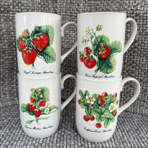 Vintage Set of 4 Hand Painted Strawberry Collection Mugs From Japan Collectible